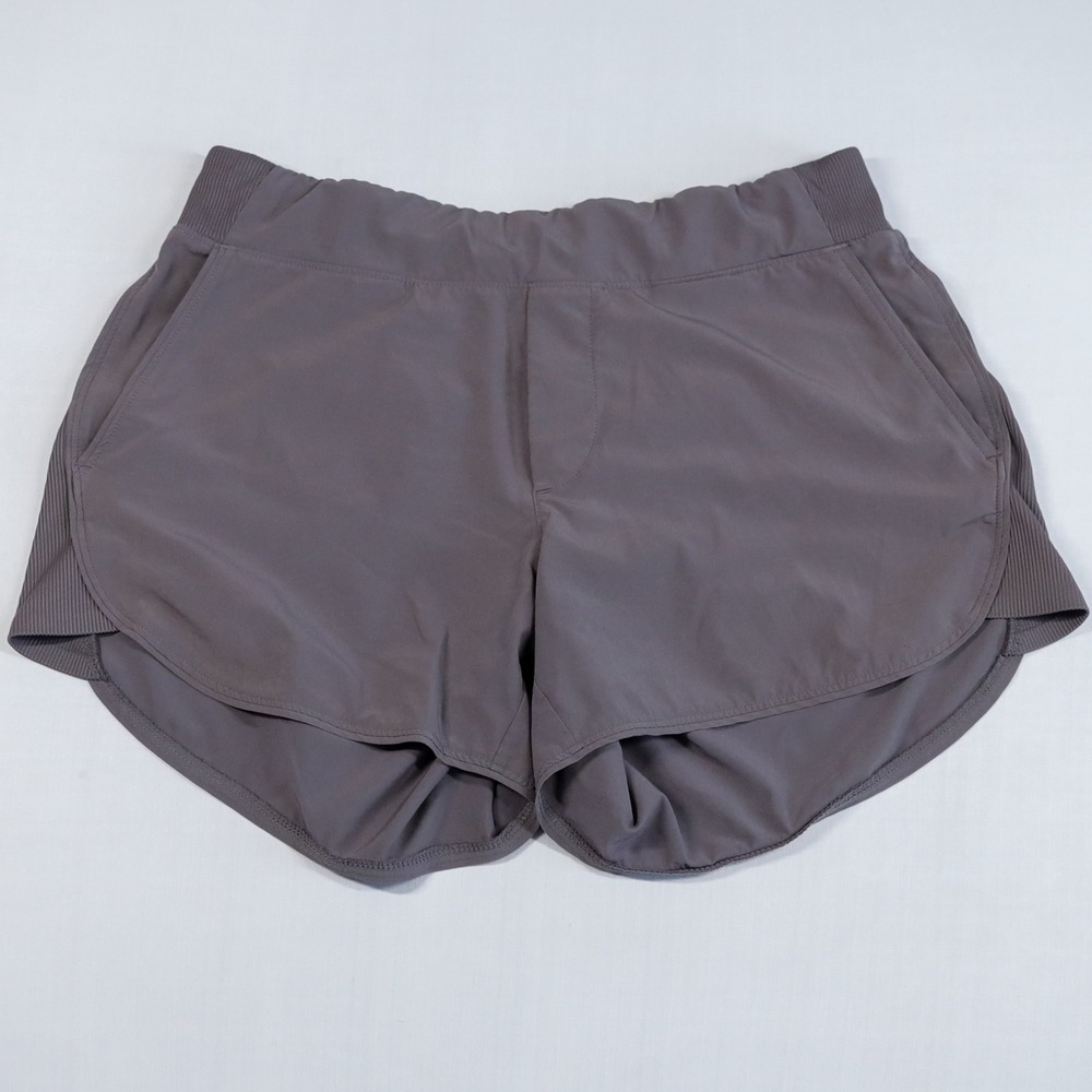 Athleta Gray Athletic Shorts Women 4 Gray Ribbed Waist Zip Pocket Unlined Sporty